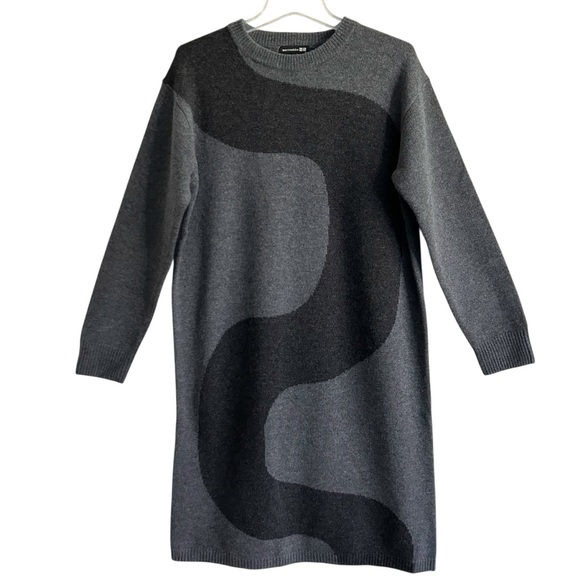 NEW Marimekko Uniqlo Gray Swirl Lambswool Long Sleeve Sweater Dress M - Picture 6 of 7